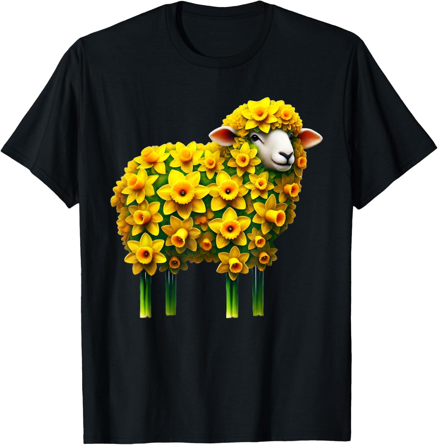 Daffodil Sheep Flower Gardening Floral T-Shirt - T-Shirt | Black
