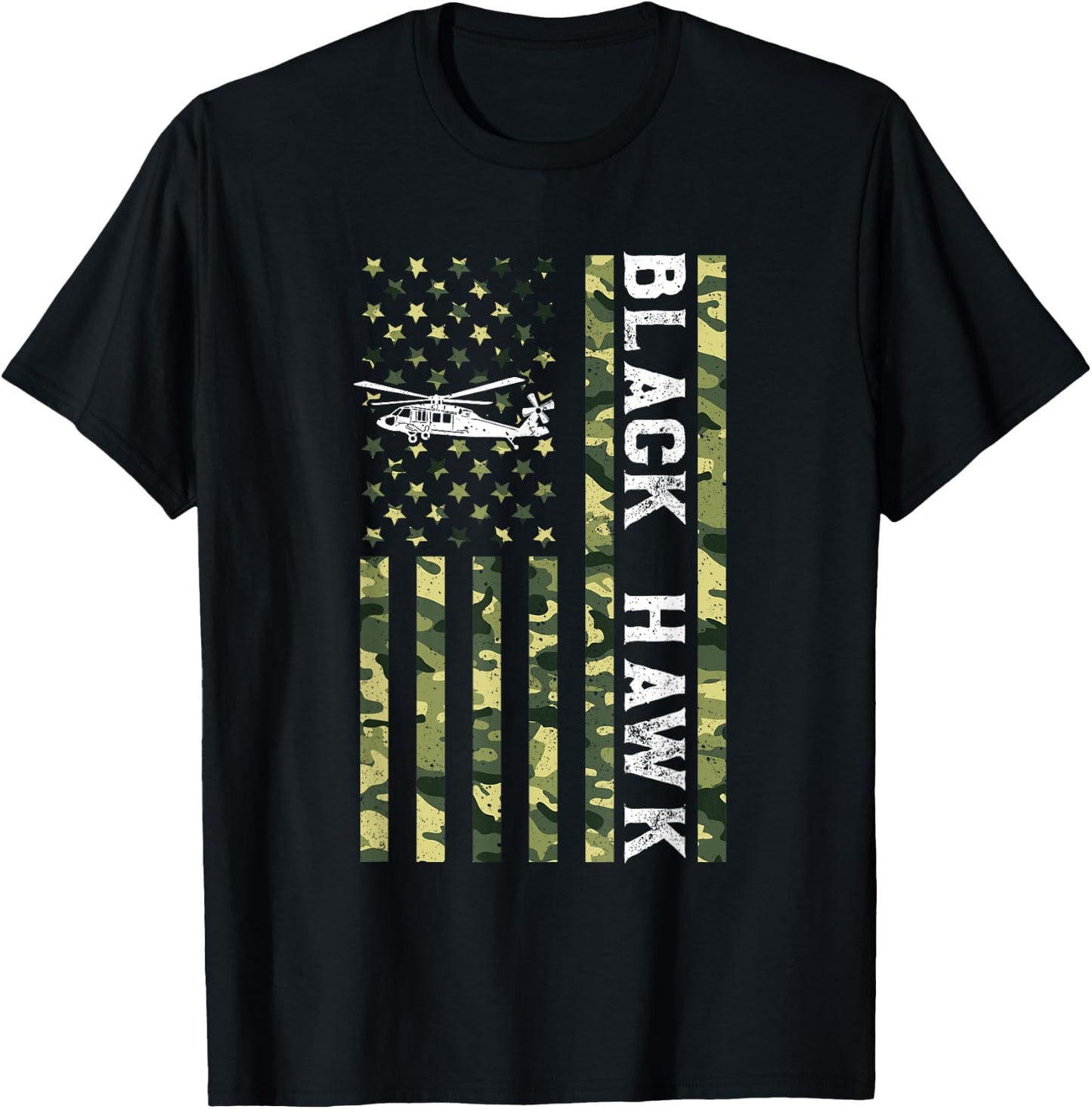 Patriotic USA Flag Military Helicopter UH-60 Black Hawk T-Shirt - T-Shirt | Black