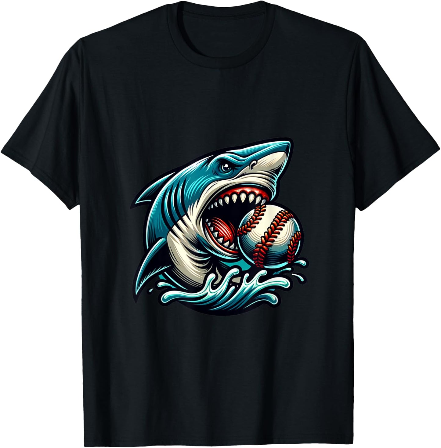 Baseball Shark Lover Summer Sport Shark Bite T-Shirt - T-Shirt | Black