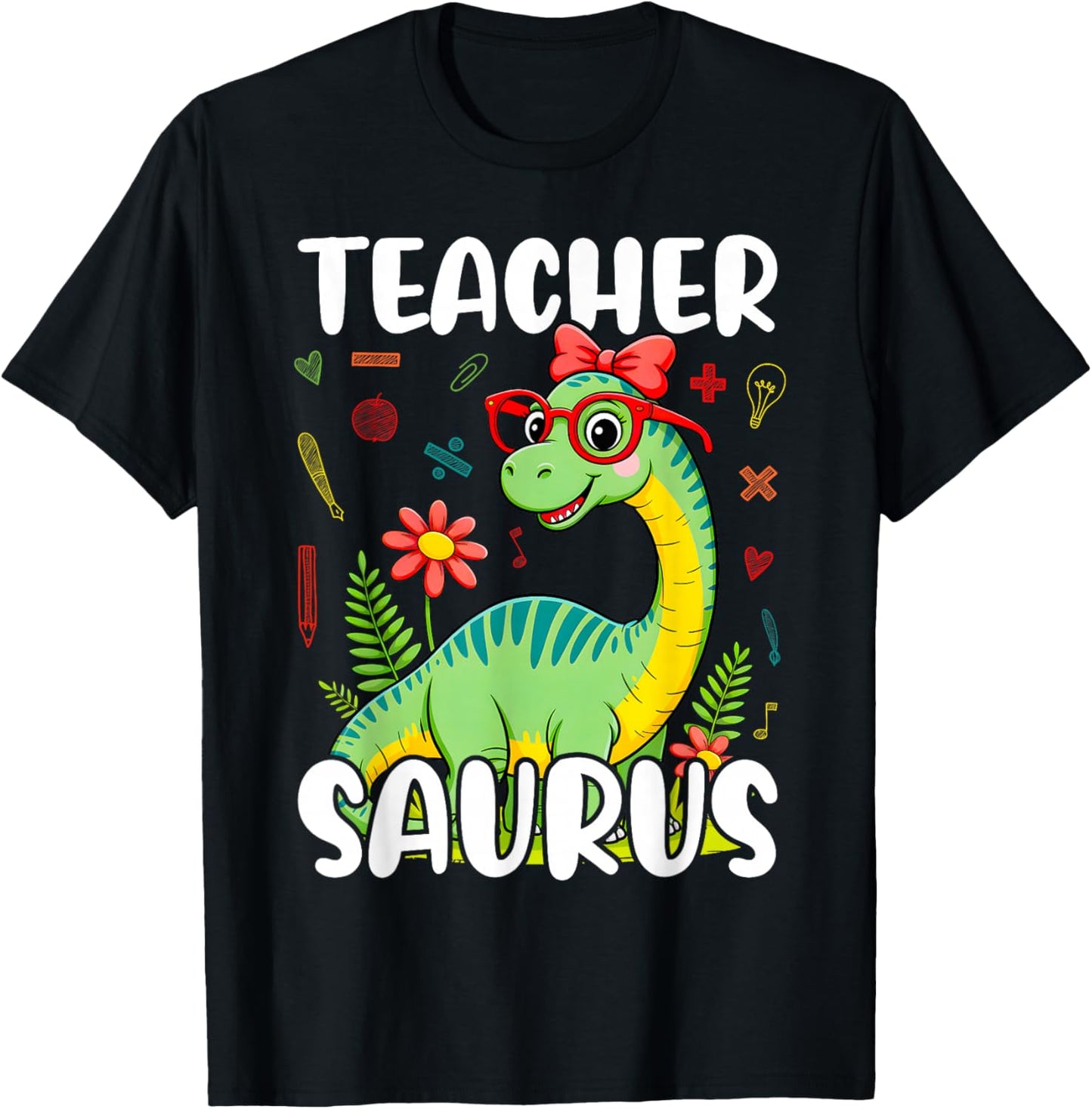 Teachersaurus Funny Cute Dinosaur Back To School T-Shirt - T-Shirt | Black