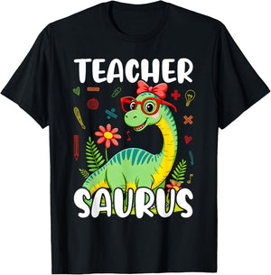 Teachersaurus Funny Cute Dinosaur Back To School T-Shirt - T-Shirt | Black