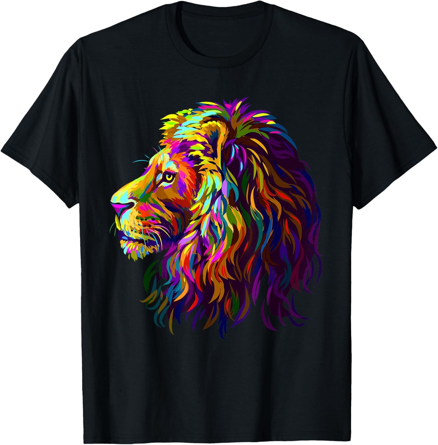 Colorful Lion Head Design Pop Art Style T-Shirt - T-Shirt | Black