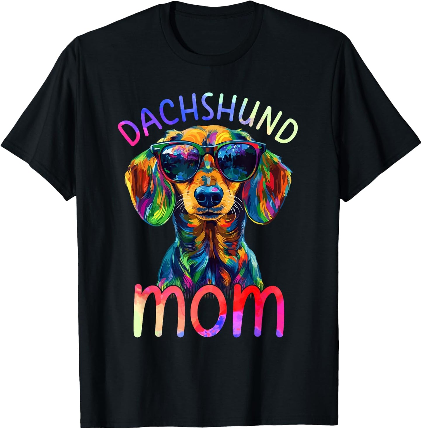Dachshund Mom Colorful Pop Art Dachshund Dog T-Shirt - T-Shirt | Black