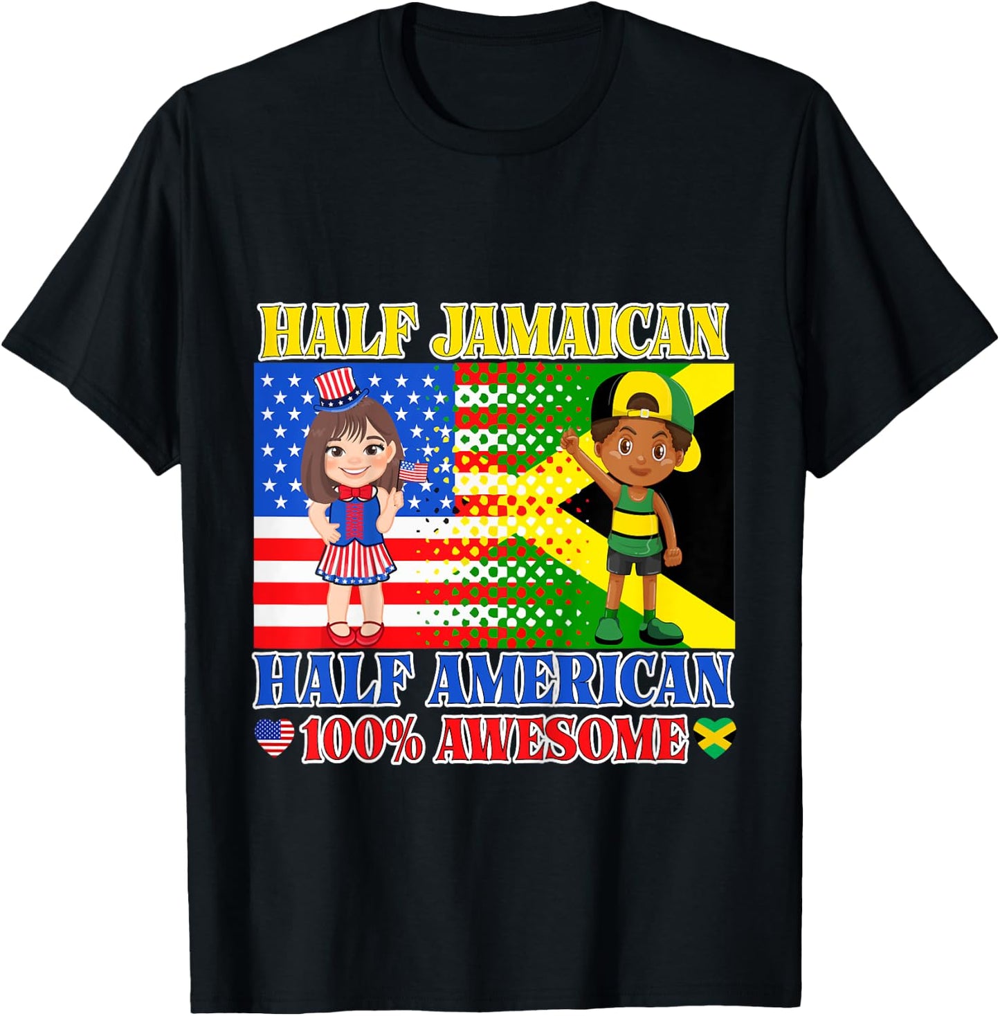 Half Jamaican Half American Toddler Jamaica US Flag Girl Boy T-Shirt - T-Shirt | Black