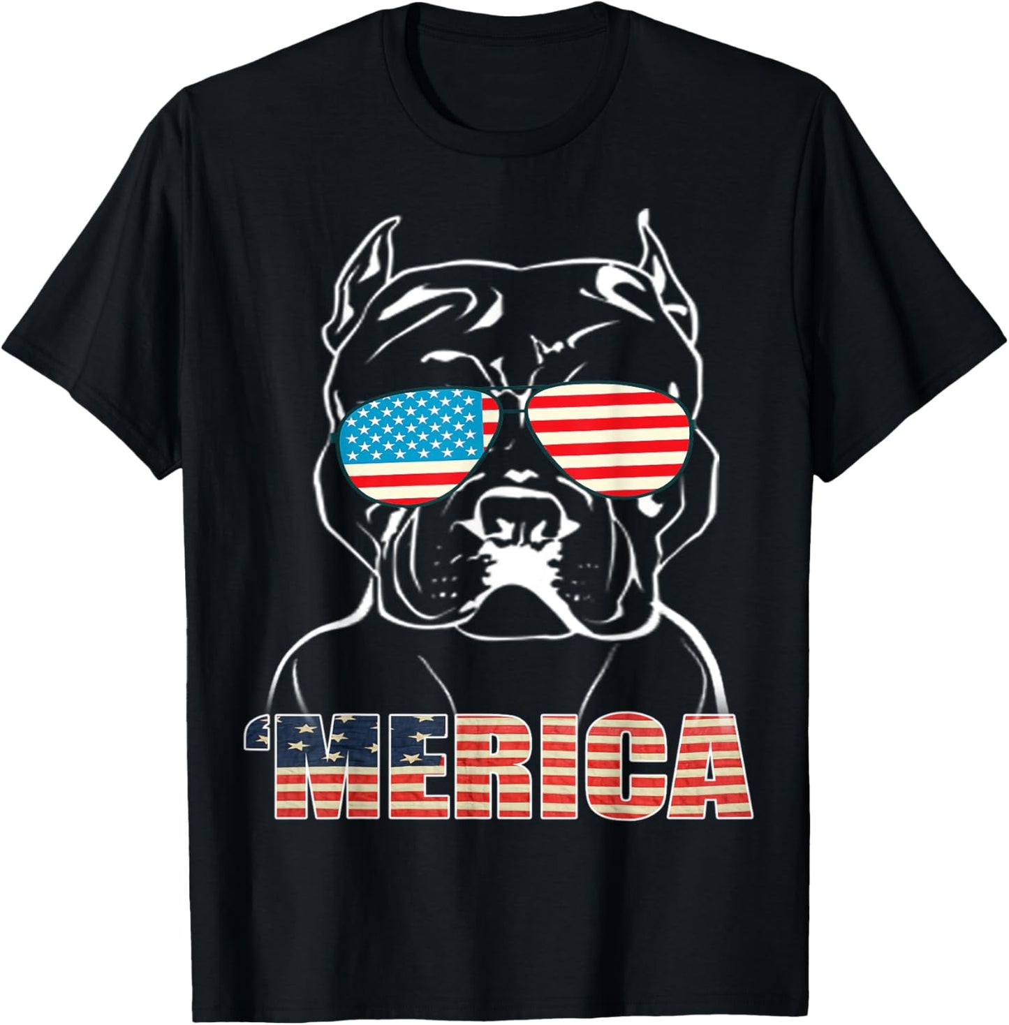 Patriotic Dog Pitbull Bully USA T Shirt American Flag Kids Men T-Shirt - T-Shirt | Black