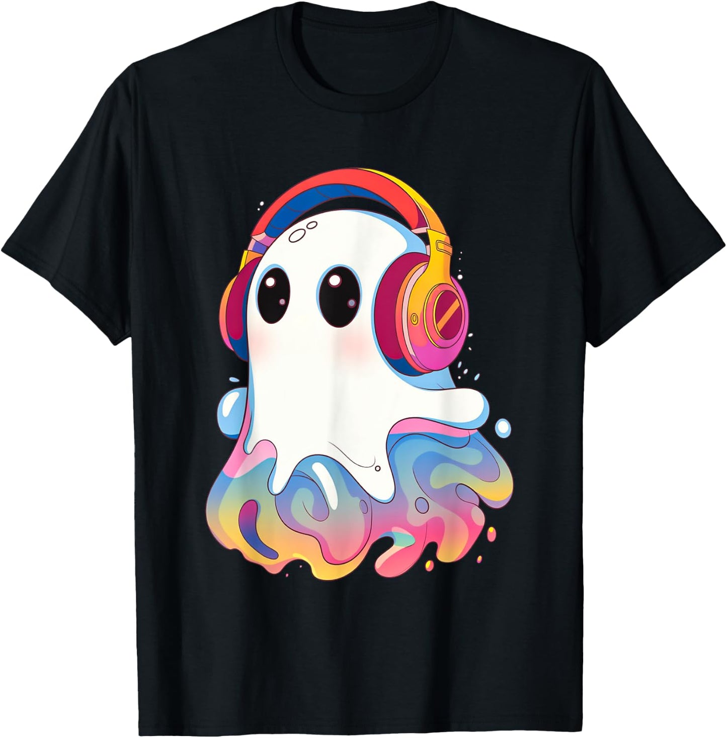 Retro Psychedelic Ghost with Headphones Vaporwave T-Shirt - T-Shirt | Black
