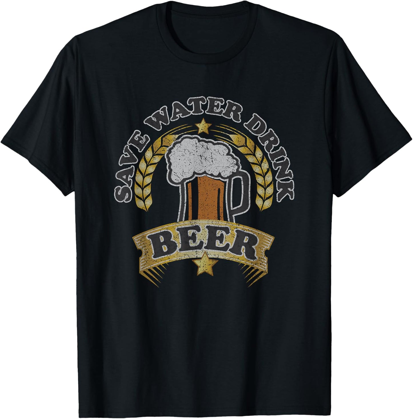 Funny Gifts | Faded Worn Vintage | Save Water Drink Beer T-Shirt - T-Shirt | Black