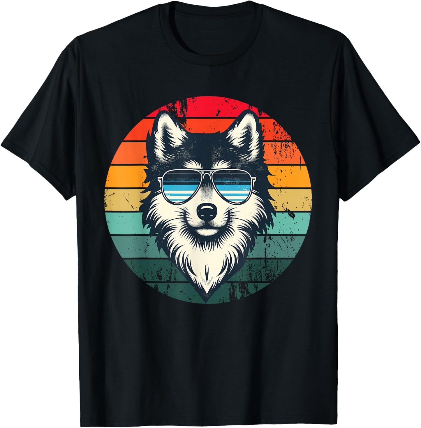 Cool Retro Wolf in Sunglasses 70s 80s 90s Novelty Funny Wolf T-Shirt - T-Shirt | Black