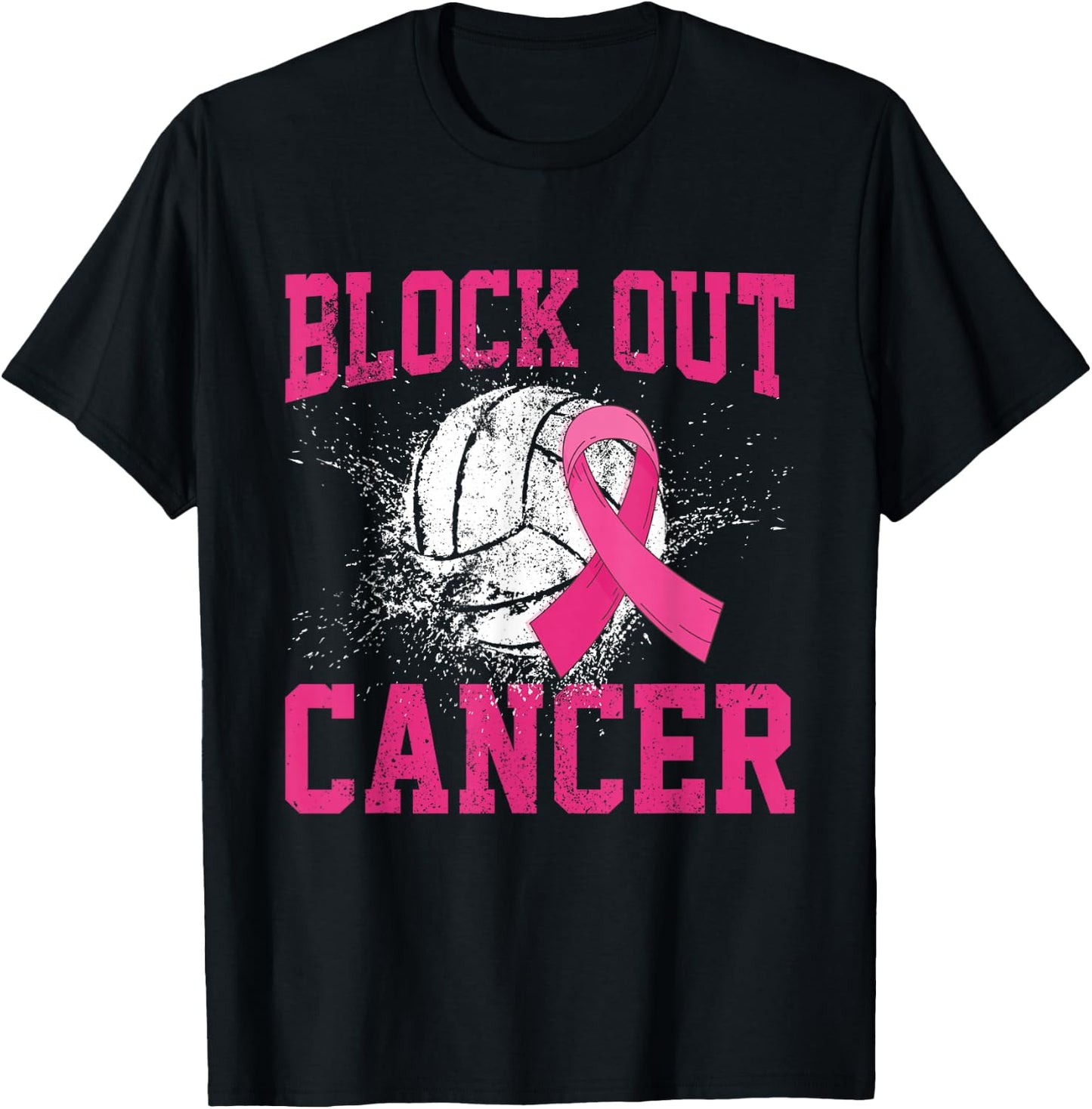 Volleyball Breast Cancer Awareness Block Out Cancer T-Shirt - T-Shirt | Black