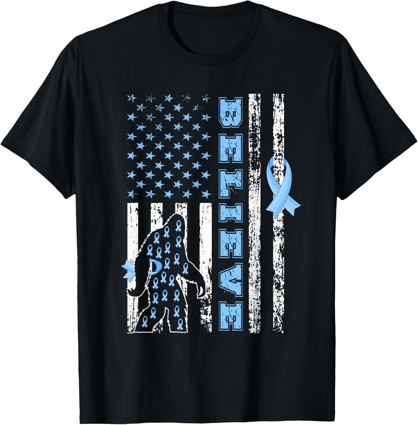 Believe Bigfoot Prostate Cancer Awareness US Flag T-Shirt - T-Shirt | Black