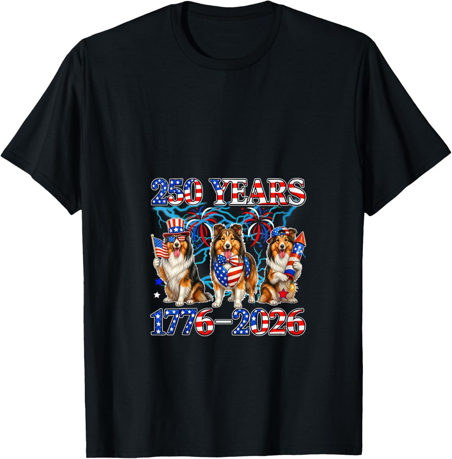 Women's 250th Freedom 1776-2026 4th of July Three Cute Shelties V-Neck T-Shirt - T-Shirt | Black