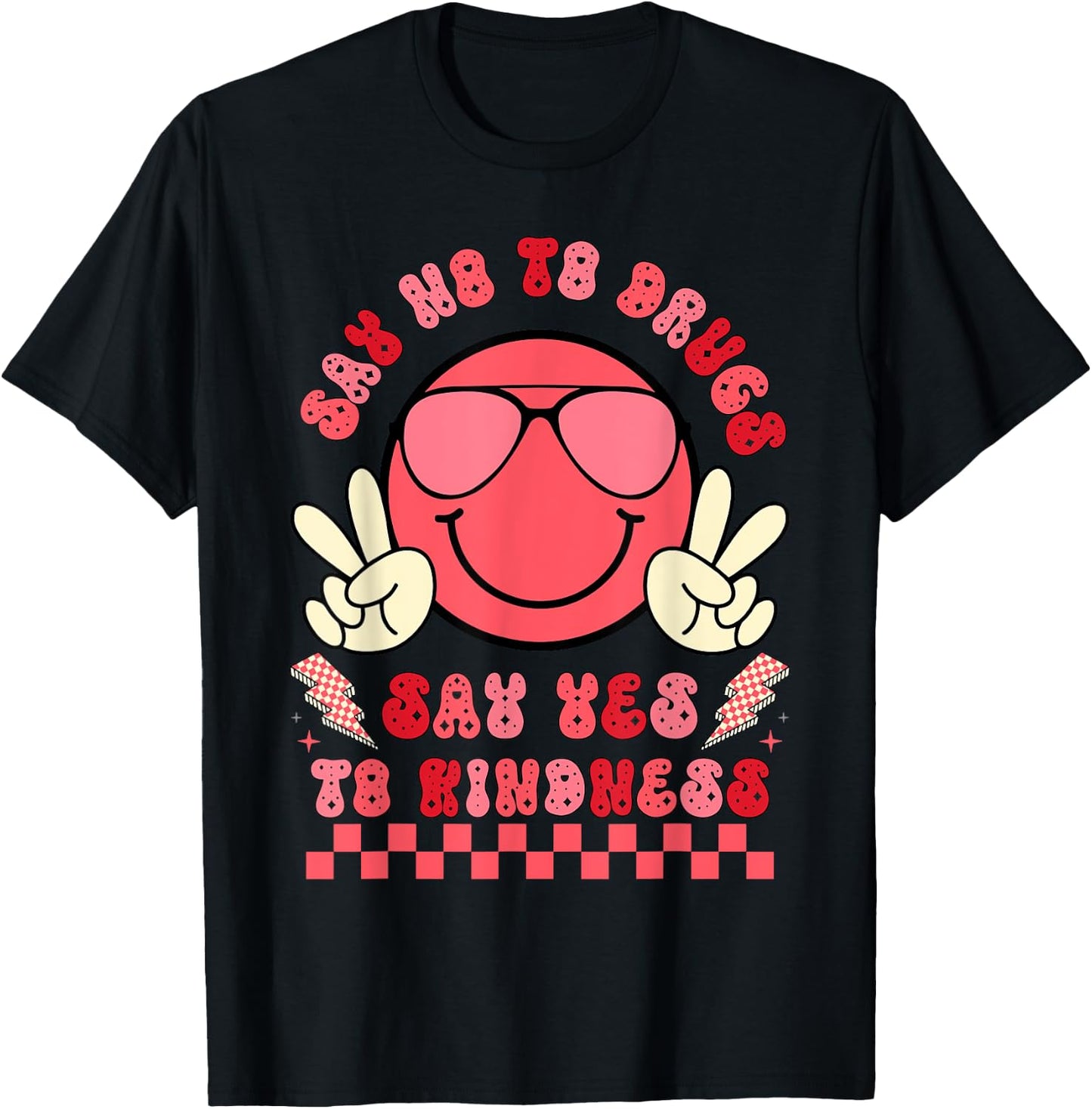 Say Not Drug-Free Say Yes To Kindness Red Ribbon Week Retro T-Shirt - T-Shirt | Black