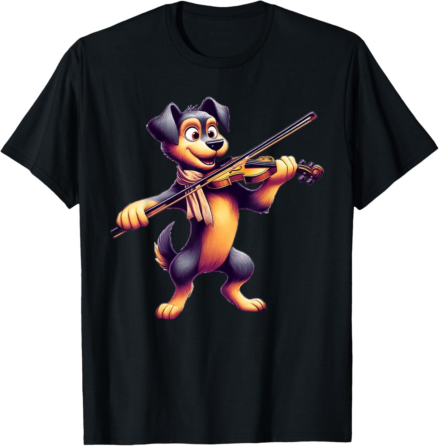Cute Dog Playing Violin Dogs Musician Music Men Women Kids T-Shirt - T-Shirt | Black