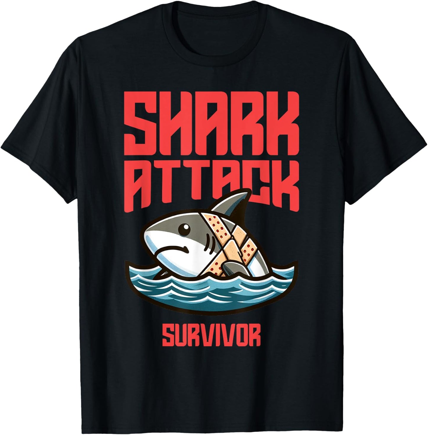 Cool Shark Attack Survivor Injury Beach Funny Shark Women Kids T-Shirt - T-Shirt | Black