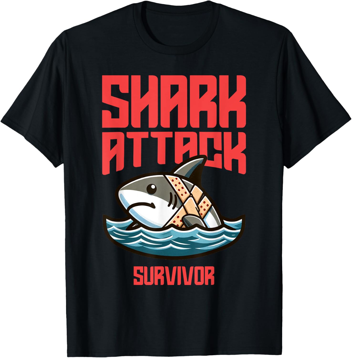 Cool Shark Attack Survivor Injury Beach Funny Shark Women Kids T-Shirt - T-Shirt | Black