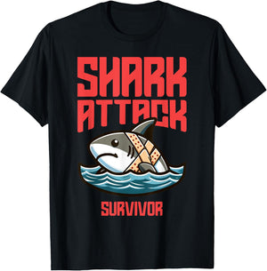 Cool Shark Attack Survivor Injury Beach Funny Shark Women Kids T-Shirt - T-Shirt | Black