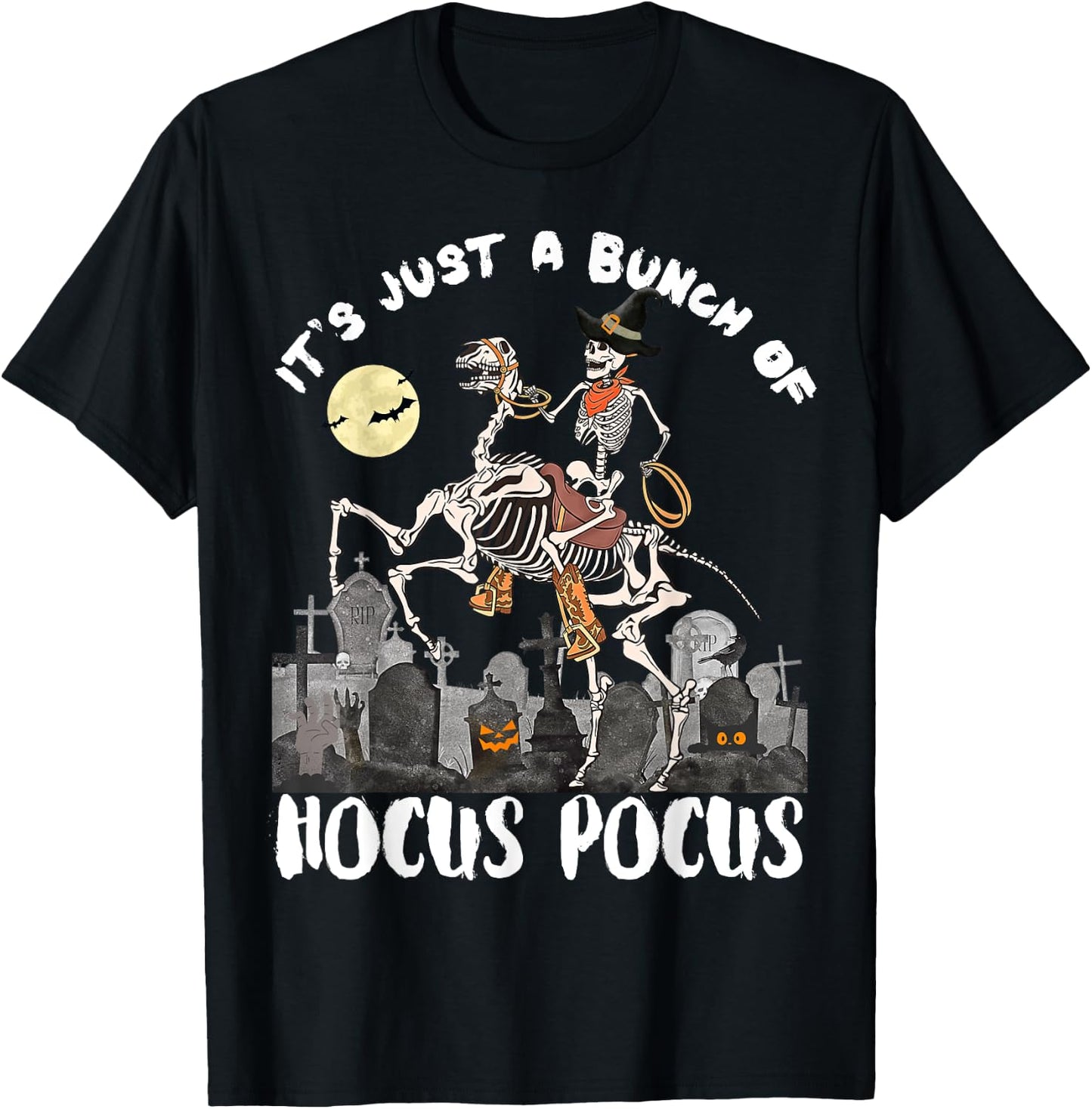 Halloween It's Just A Bunch Of Hocus Pocus Skeleton Horseman T-Shirt - T-Shirt | Black