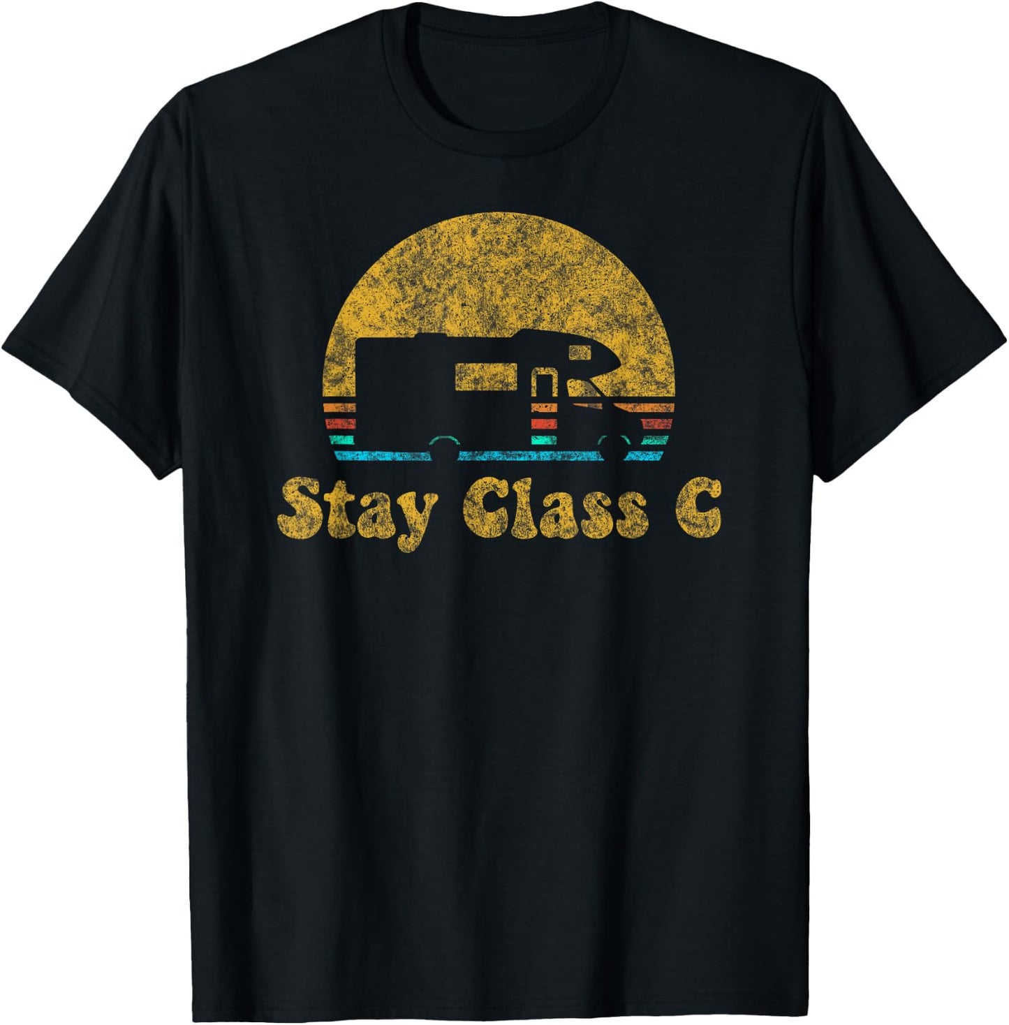 Retro Sunset RV Stay Class C Camping Camper Gift T-Shirt - T-Shirt | Black