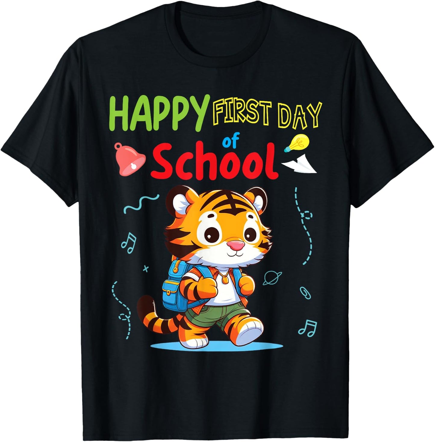 TIGER Student Wearing Backpack Go Happy First Day Of School T-Shirt - T-Shirt | Black
