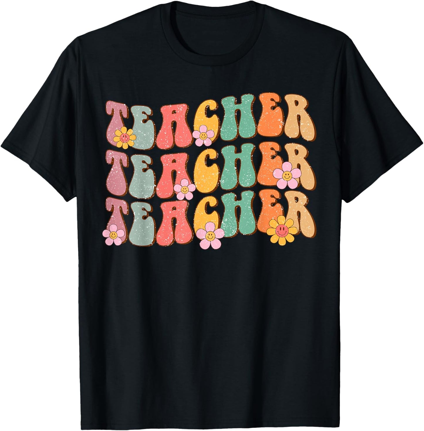 Groovy Teacher Cute Daisy Flower Retro Back to School T-Shirt - T-Shirt | Black