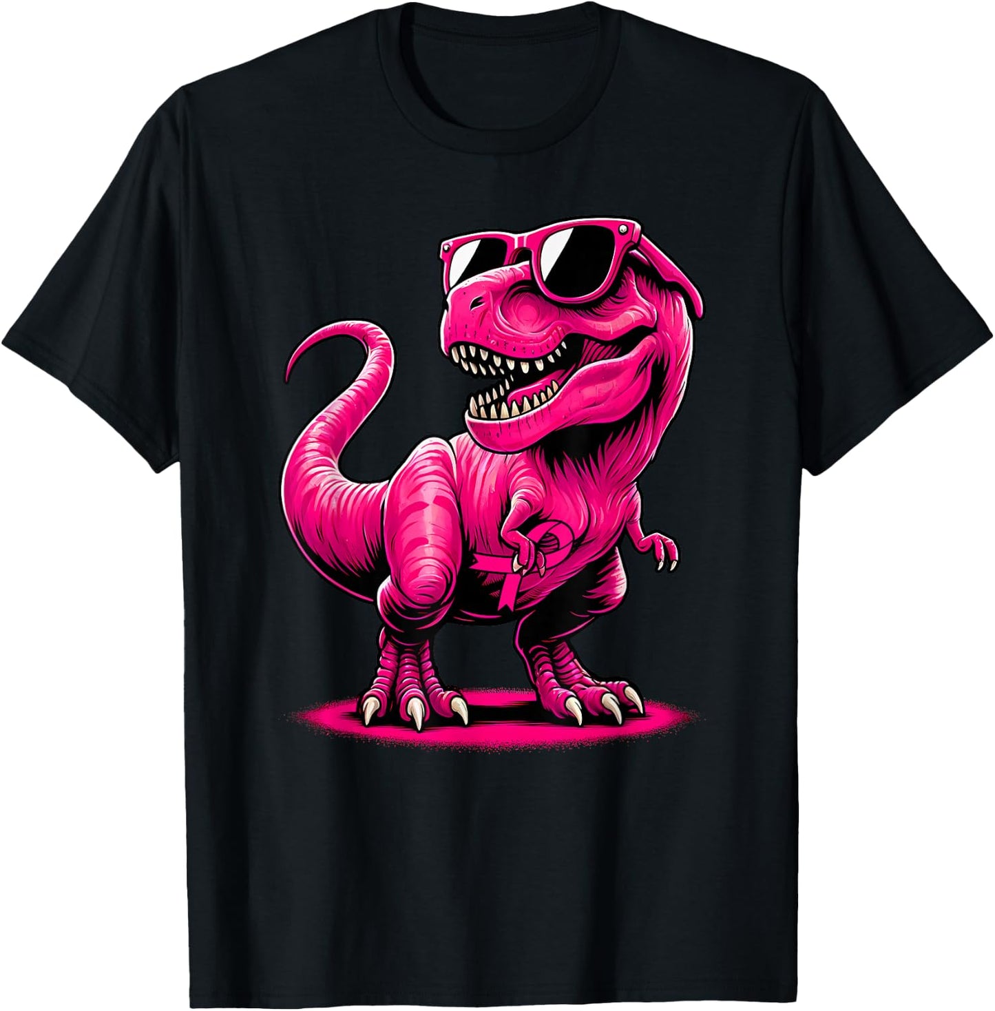 October Pink Dinosaur Breast Cancer Pink Ribbon Boy Girl Kid T-Shirt - T-Shirt | Black