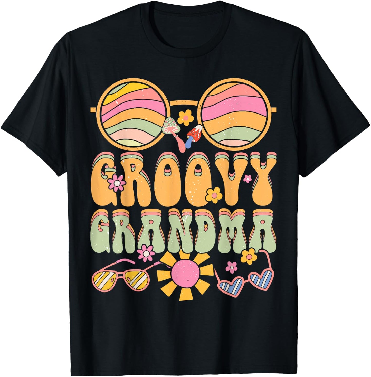 Groovy Grandma 70s 80s Aesthetic Retro Colorful Grandmother T-Shirt - T-Shirt | Black