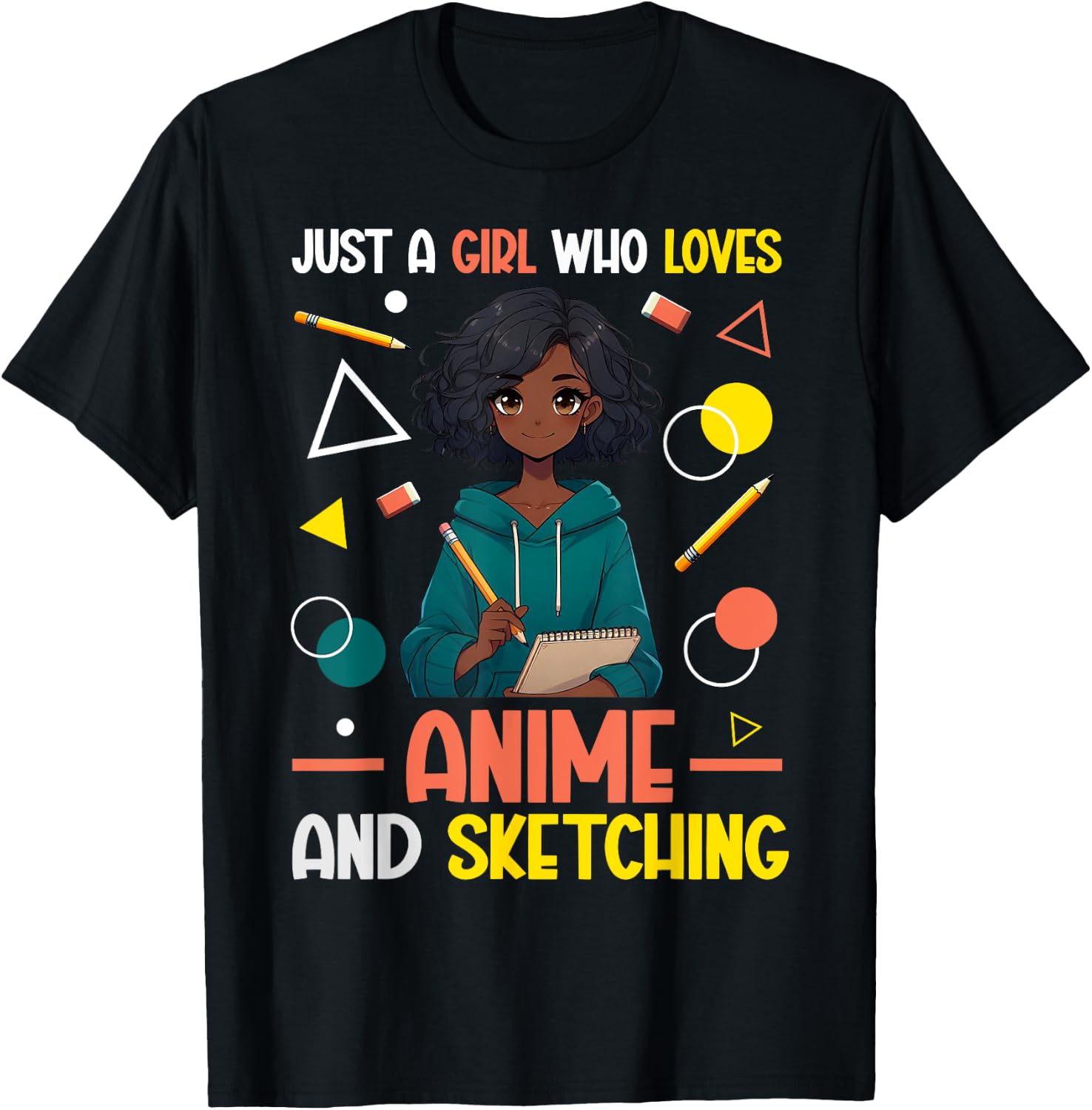 Just A Girl Who Loves Anime And Sketching Afro Anime Merch T-Shirt - T-Shirt | Black