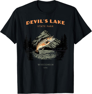 Devil's Lake State Park Wisconsin Retro Vintage Fishing T-Shirt - T-Shirt | Black