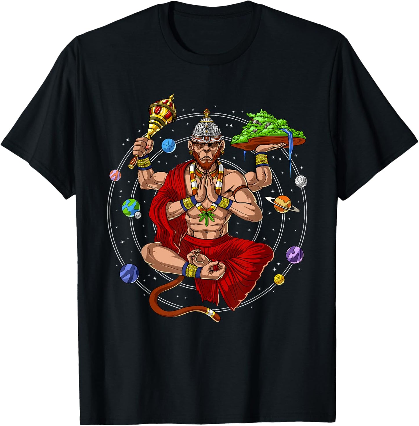Hanuman Hindu God Monkey Yoga Meditation Hinduism Mythology T-Shirt - T-Shirt | Black