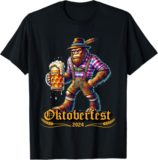 German Bigfoot Sasquatch Lederhose Funny Oktoberfest 2024 T-Shirt - T-Shirt | Black