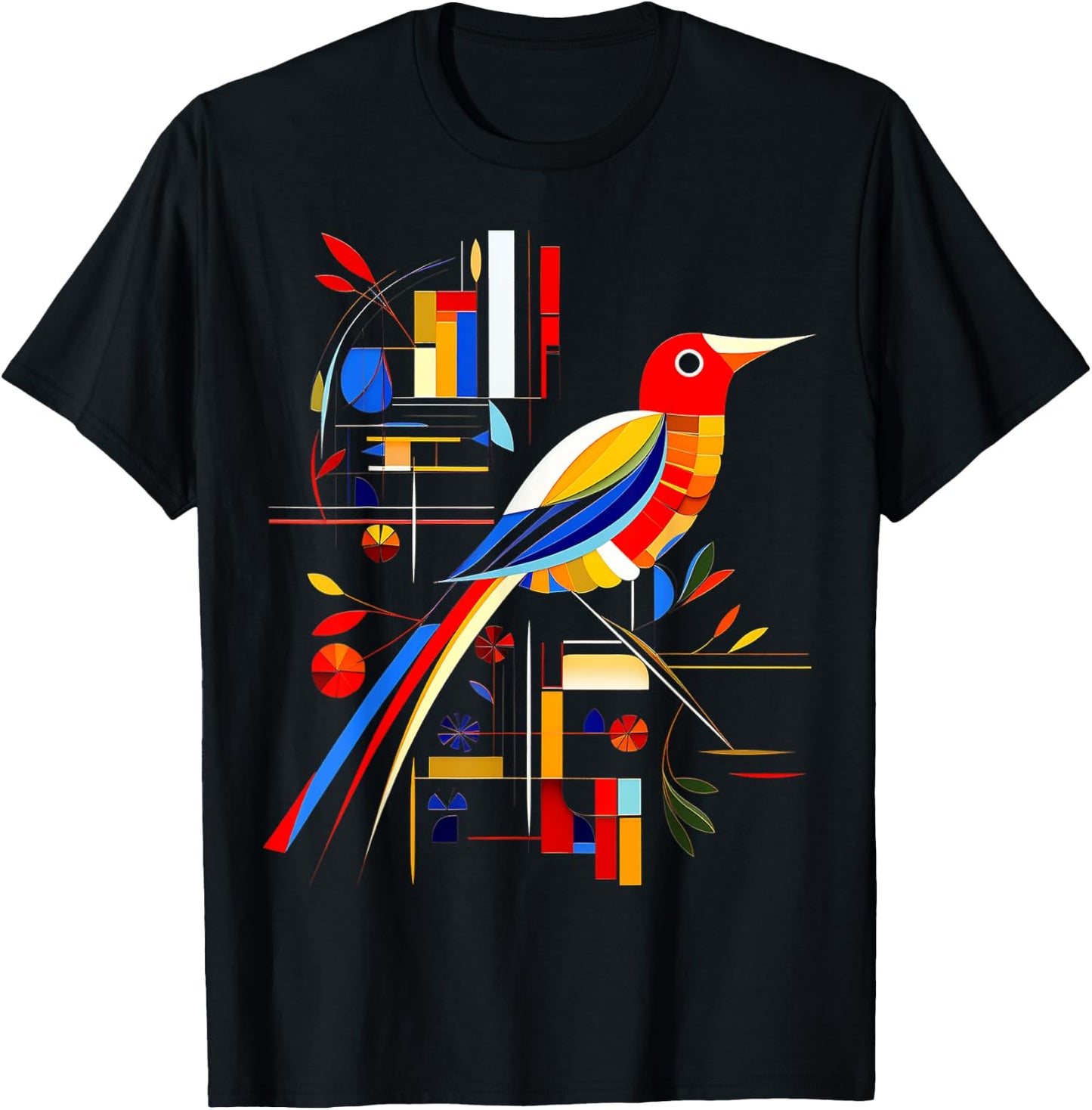 Bird Geometric Animal Zoo Colorful Art Bird T-Shirt - T-Shirt | Black
