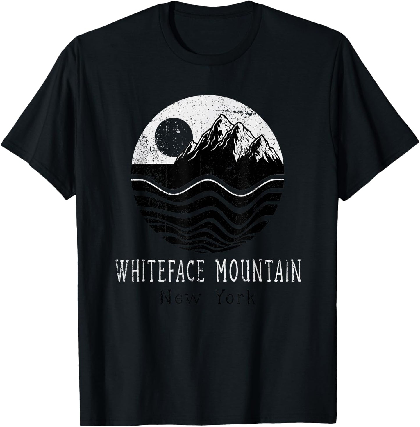 Whiteface Mountains Vintage Mountains Hiking New York Retro T-Shirt - T-Shirt | Black