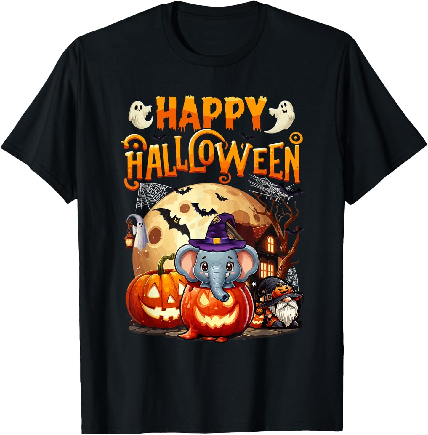 Happy Halloween Elephant Cosplay Witch In Carved Pumpkin T-Shirt - T-Shirt | Black