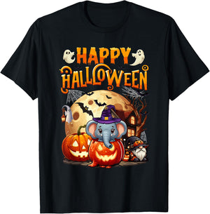 Happy Halloween Elephant Cosplay Witch In Carved Pumpkin T-Shirt - T-Shirt | Black