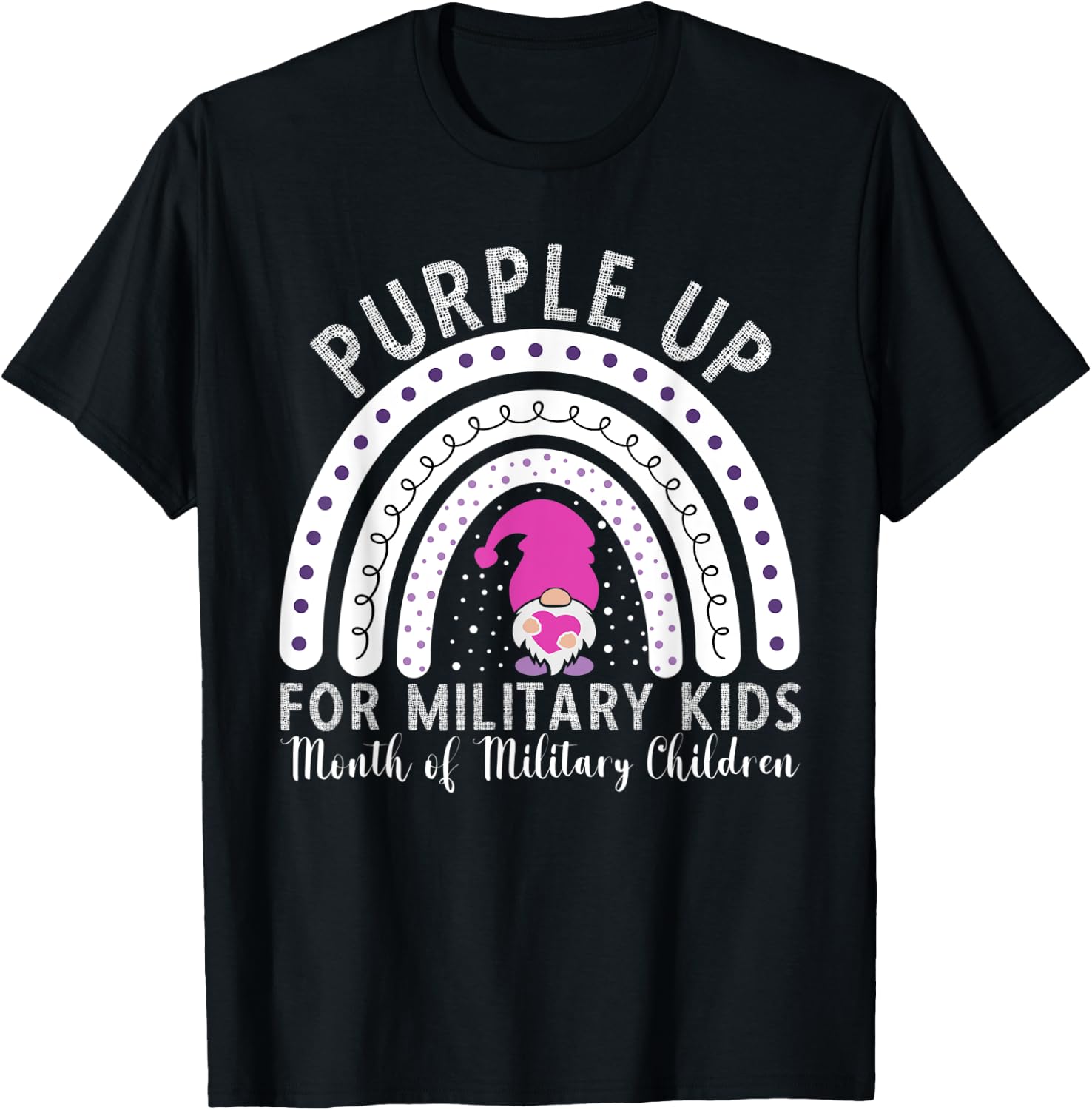 Purple Up Military Kids Month Of The Military Child Gnome T-Shirt - T-Shirt | Black