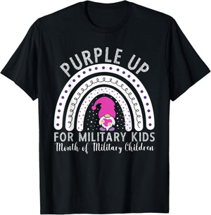 Purple Up Military Kids Month Of The Military Child Gnome T-Shirt - T-Shirt | Black