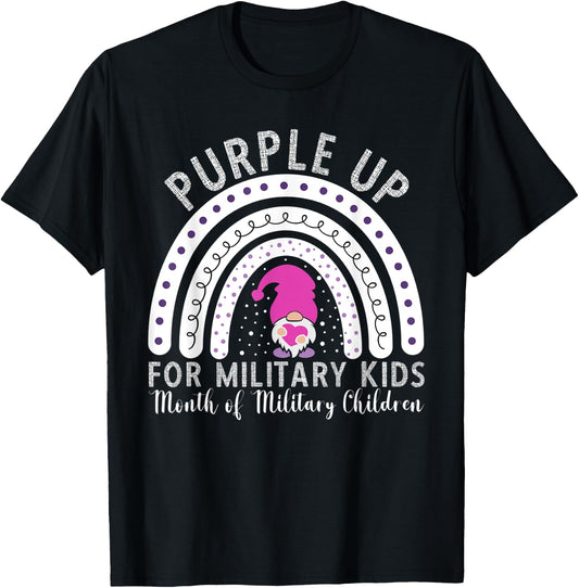 Purple Up Military Kids Month Of The Military Child Gnome T-Shirt - T-Shirt | Black
