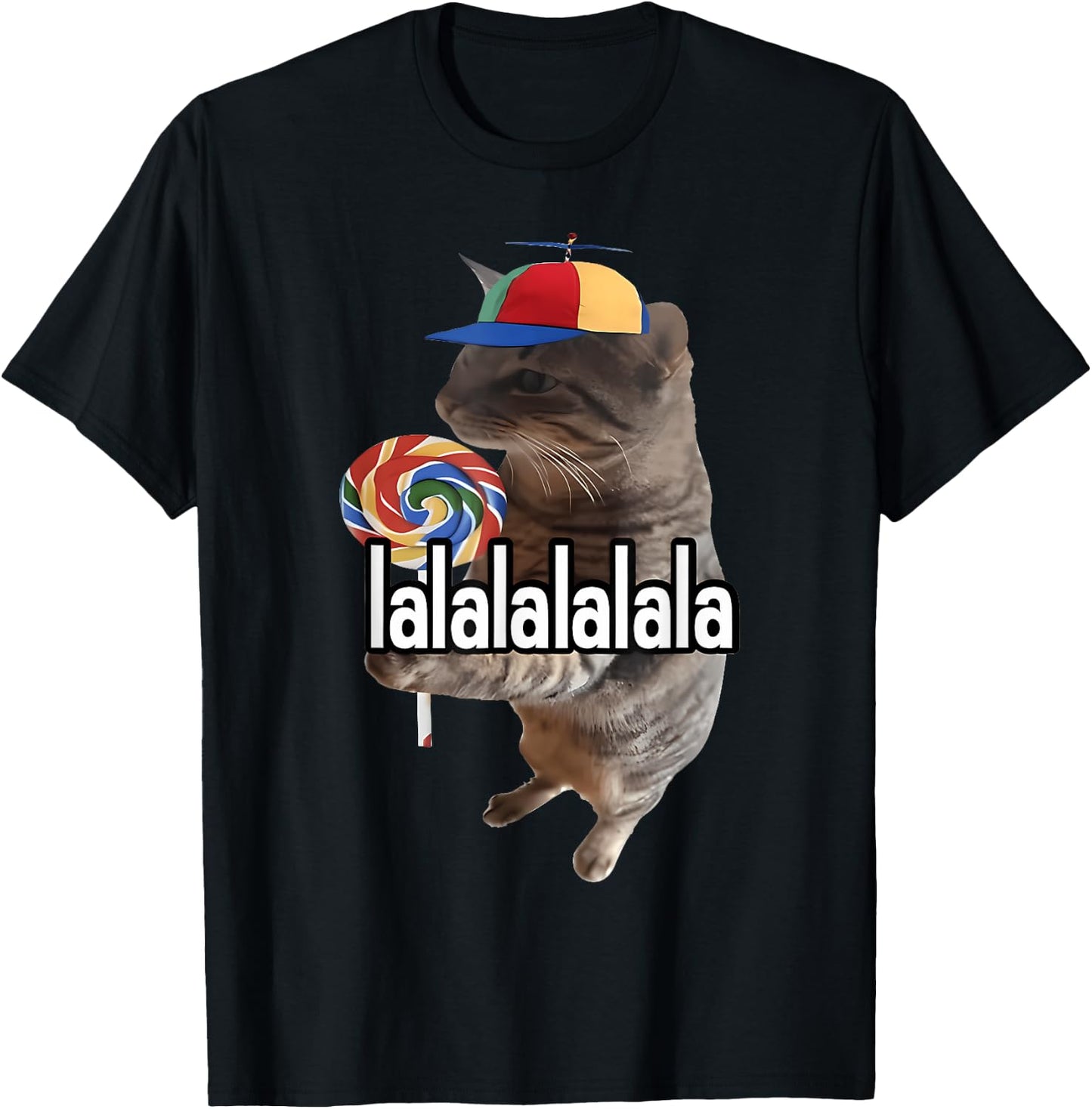 Silly Cat With Lollipop Meme T-Shirt - T-Shirt | Black