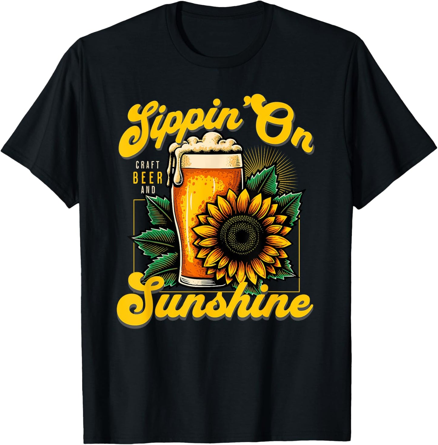 Sippin' on Sunshine Sunflower and Craft Beer Beach Vacation Men Women T-Shirt - T-Shirt | Black