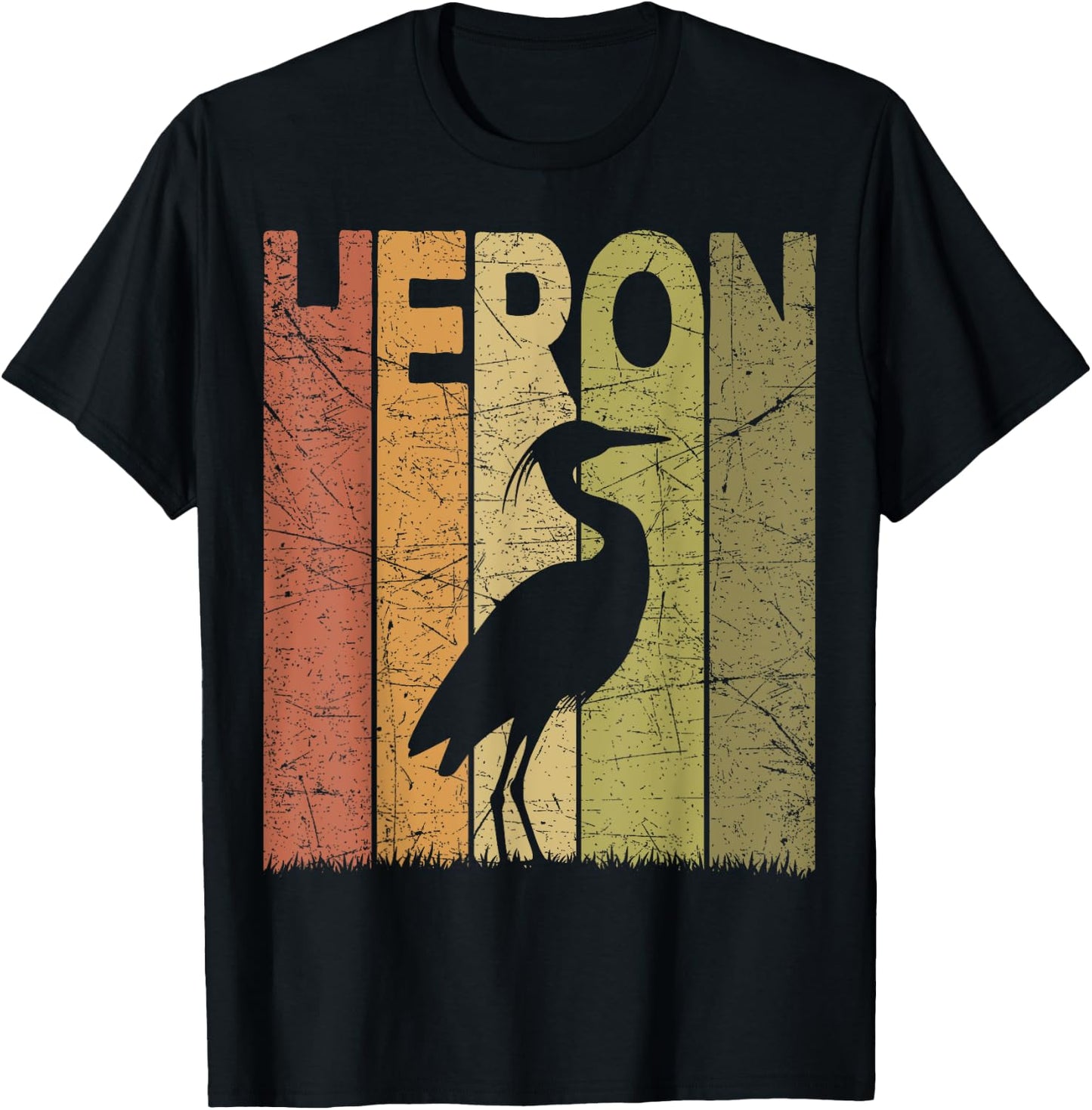 Heron Vintage Birdwatching Heron Retro Ornithology Birding T-Shirt - T-Shirt | Black