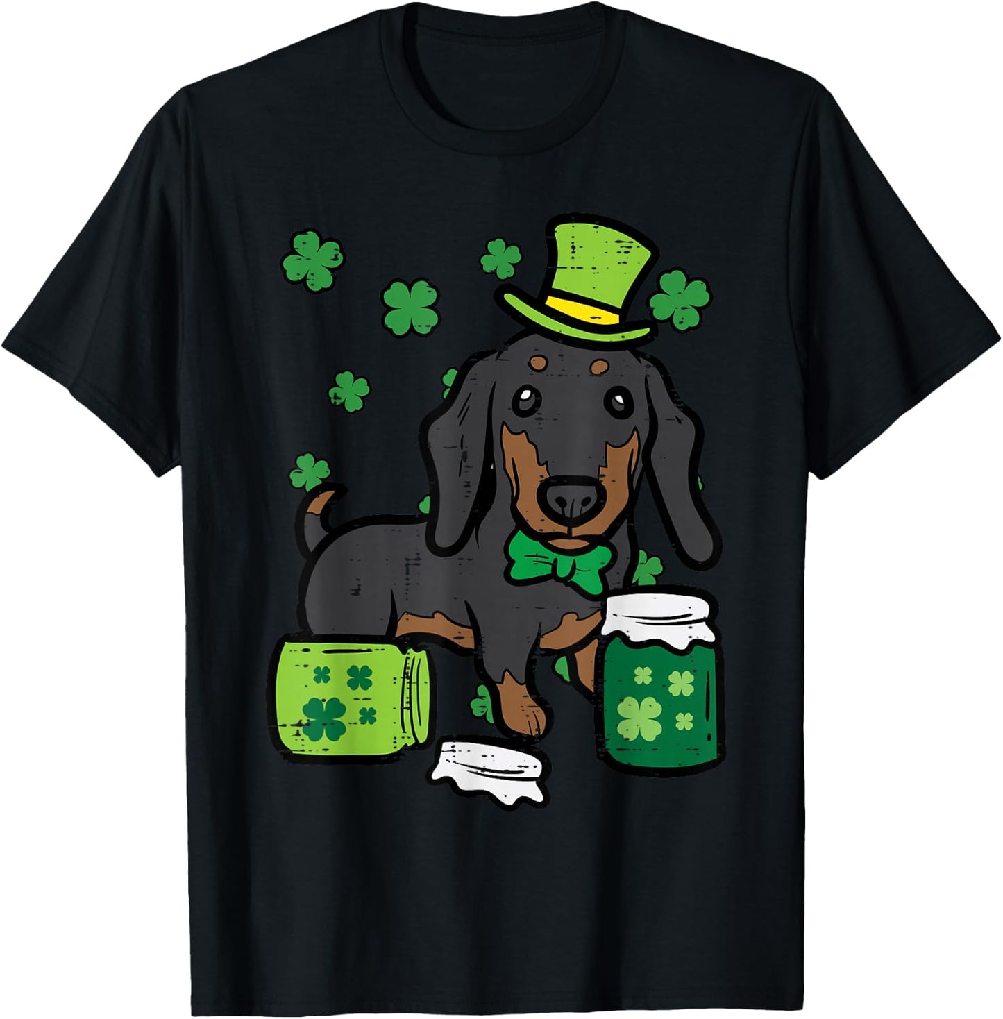 St Patricks Day Dog Dachshund Saint Pattys Women Kids Men T-Shirt - T-Shirt | Black