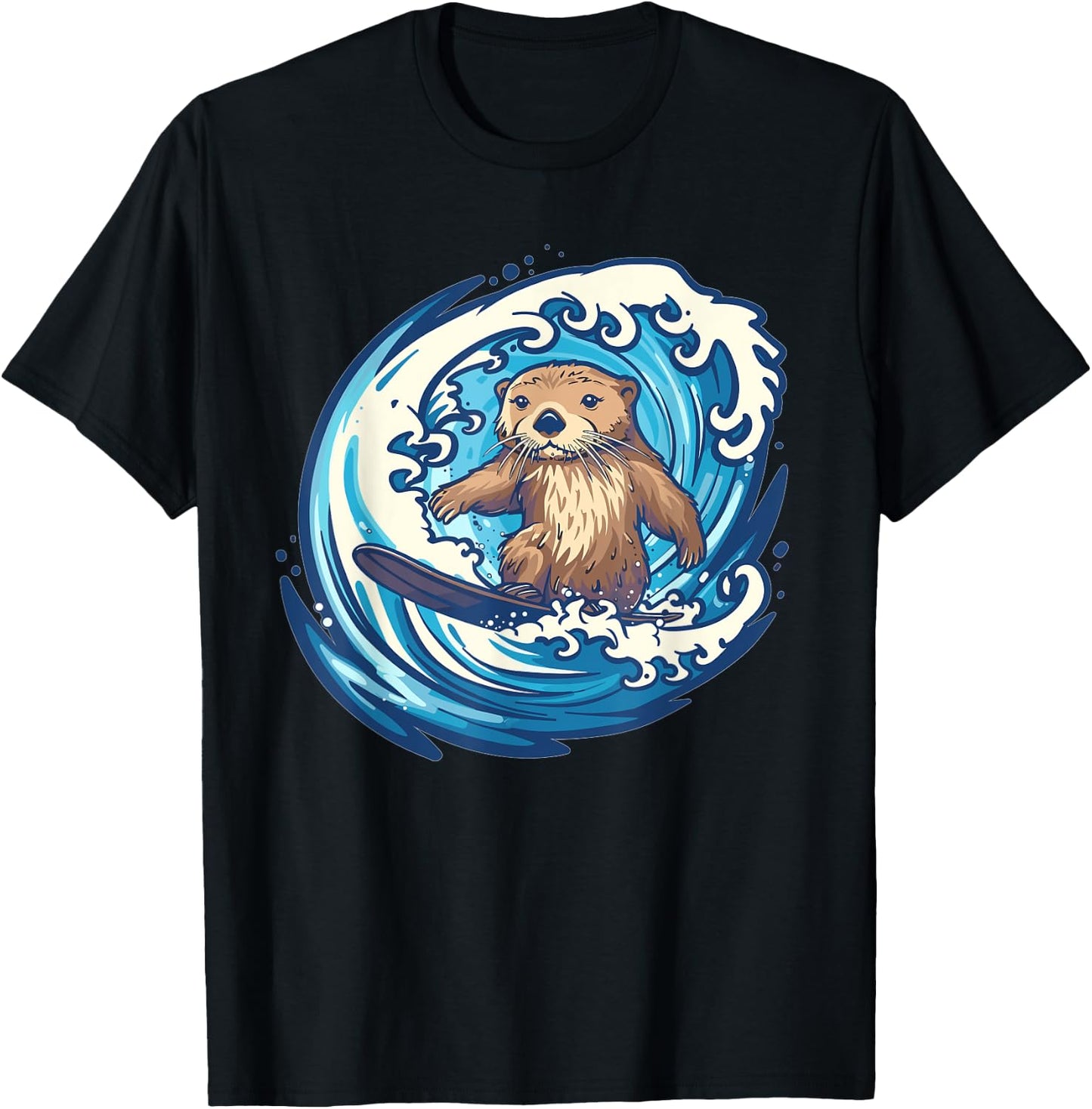 Cute Surfing Sea Otter T-Shirt - T-Shirt | Black