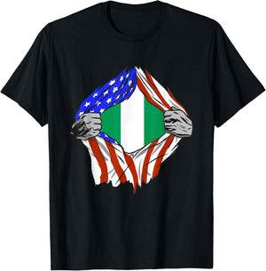 Nigeria America USA Flag Chest Nigerian Roots African Pride T-Shirt - T-Shirt | Black