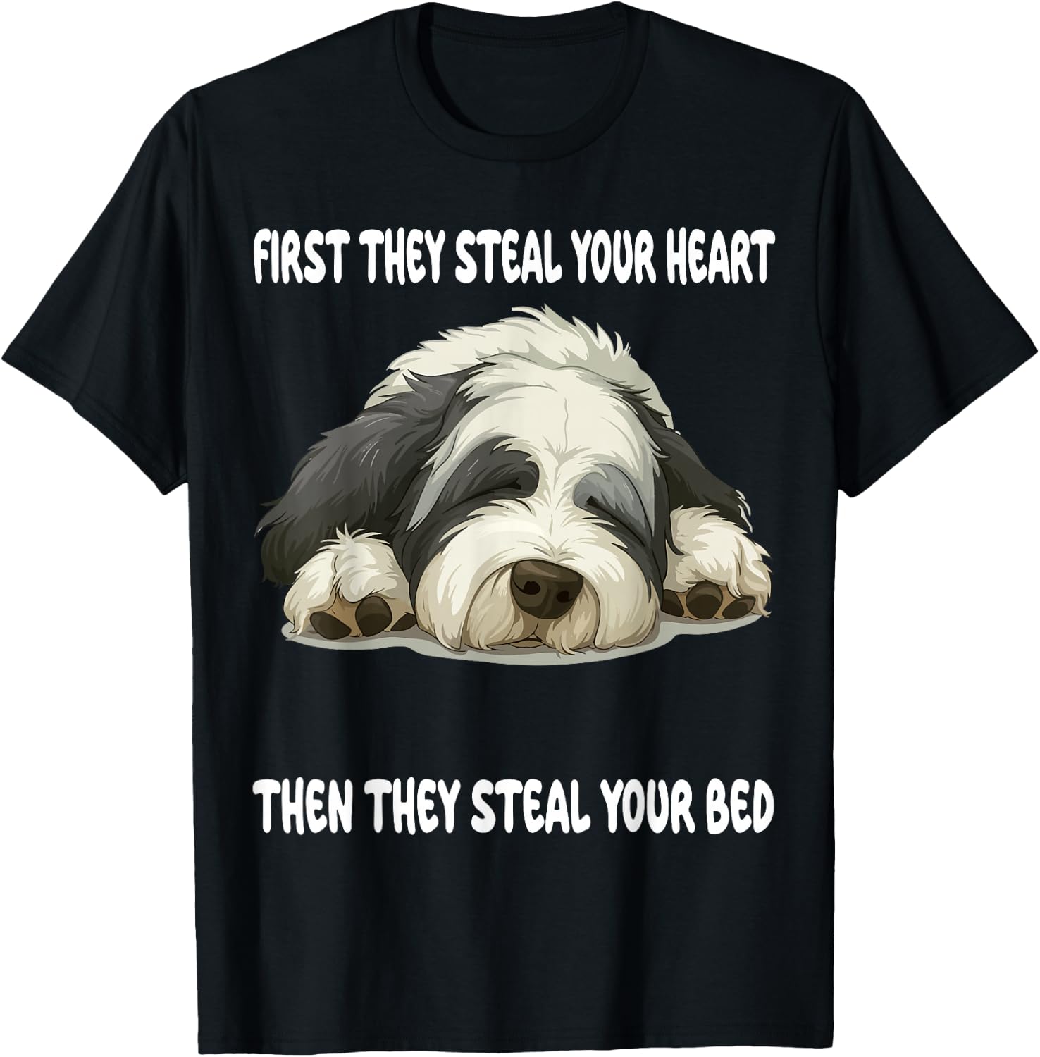 Old English Sheepdog Sleeping Pajamas Nightgown T-Shirt - T-Shirt | Black