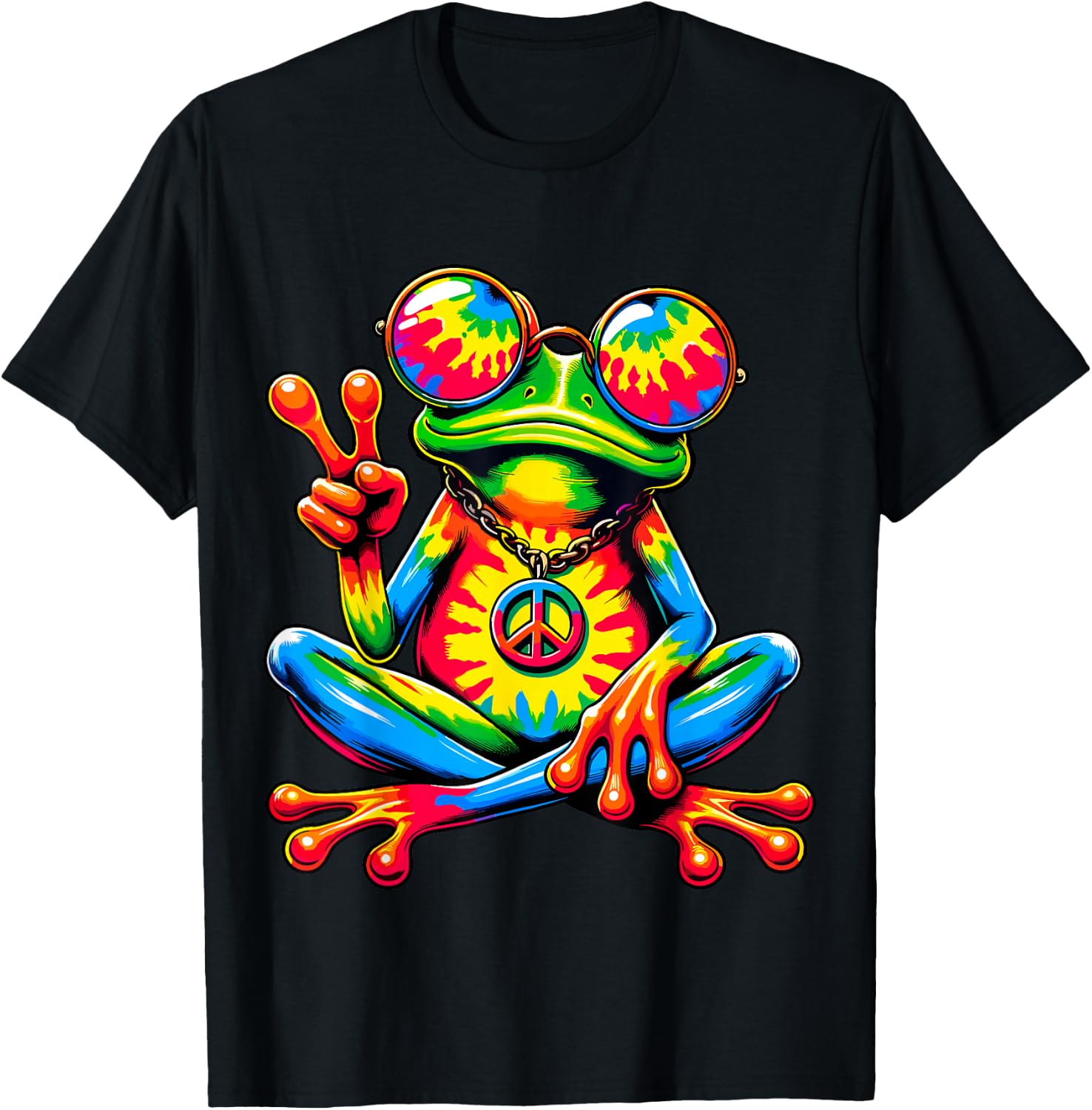 Tie-Dye Peace Frog Peace Sign Hippie T-Shirt - T-Shirt | Black