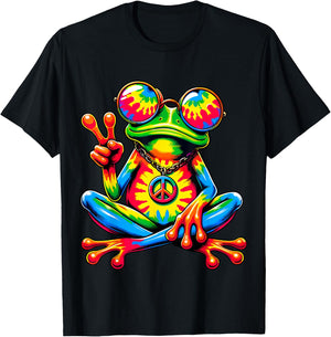 Tie-Dye Peace Frog Peace Sign Hippie T-Shirt - T-Shirt | Black