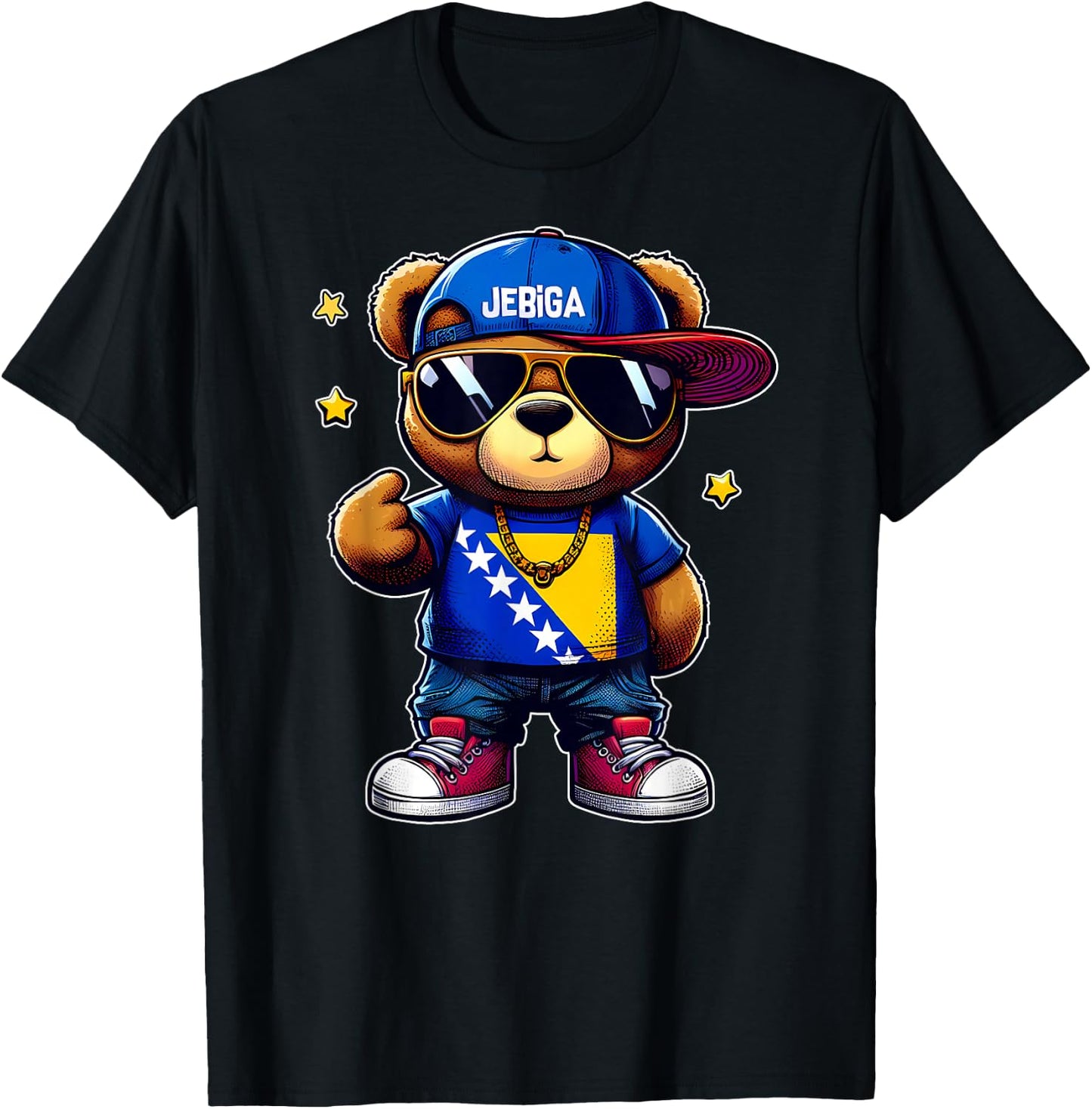 JEBIGA Cute Teddy Bear Funny Bosnian Flag Gift BiH Bosna T-Shirt - T-Shirt | Black