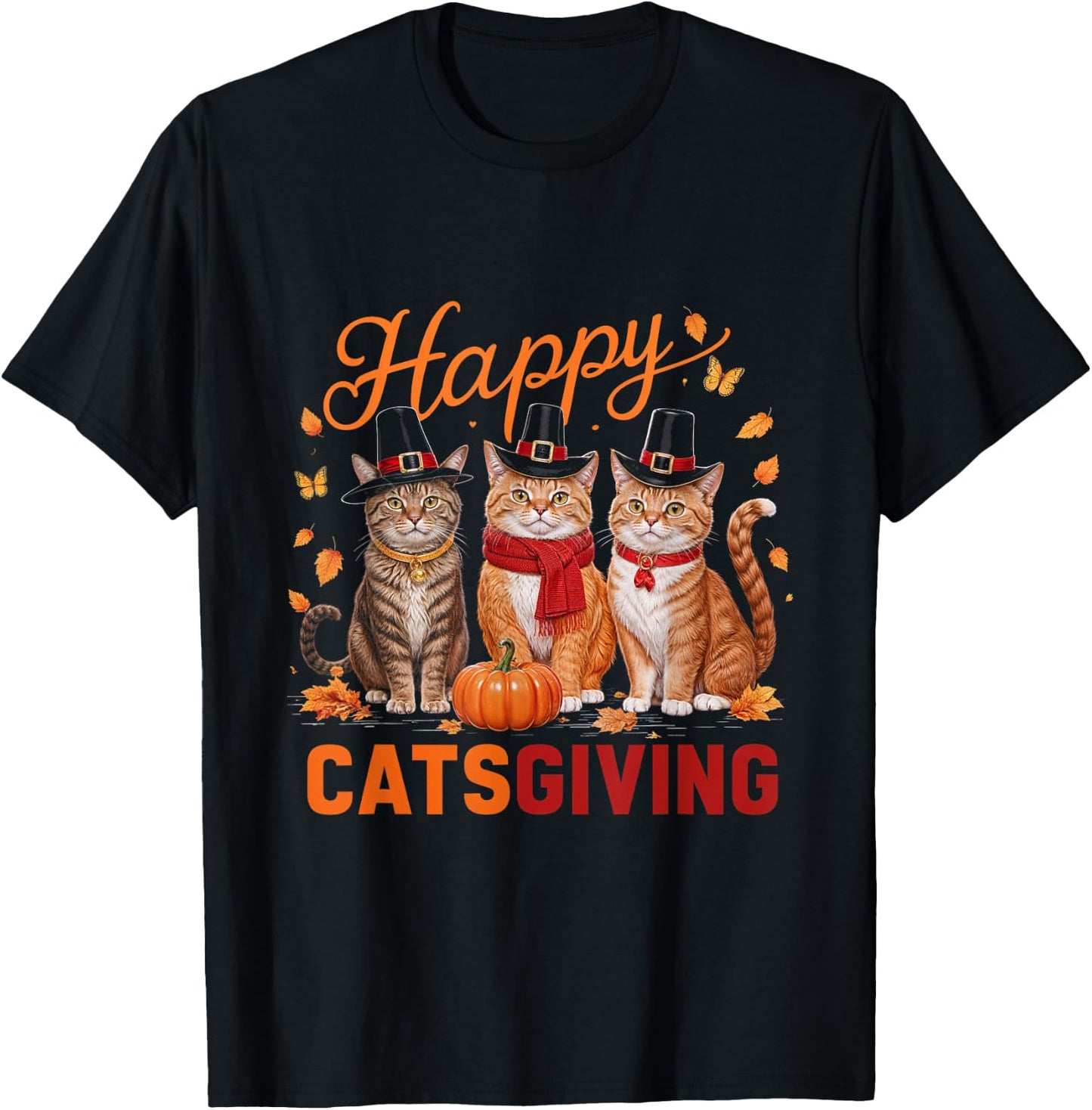 Happy Catsgiving Thanksgiving Cat Pumpkin Fall Cats T-Shirt - T-Shirt | Black