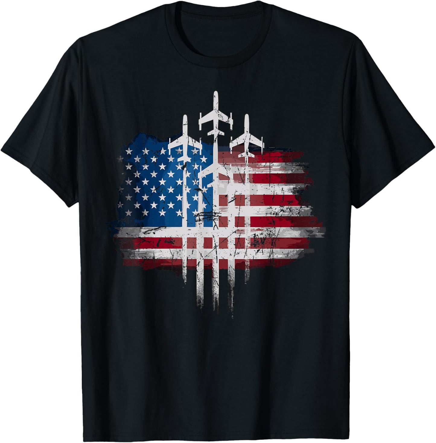 Fighter Jets USA Flag American T-Shirt - T-Shirt | Black