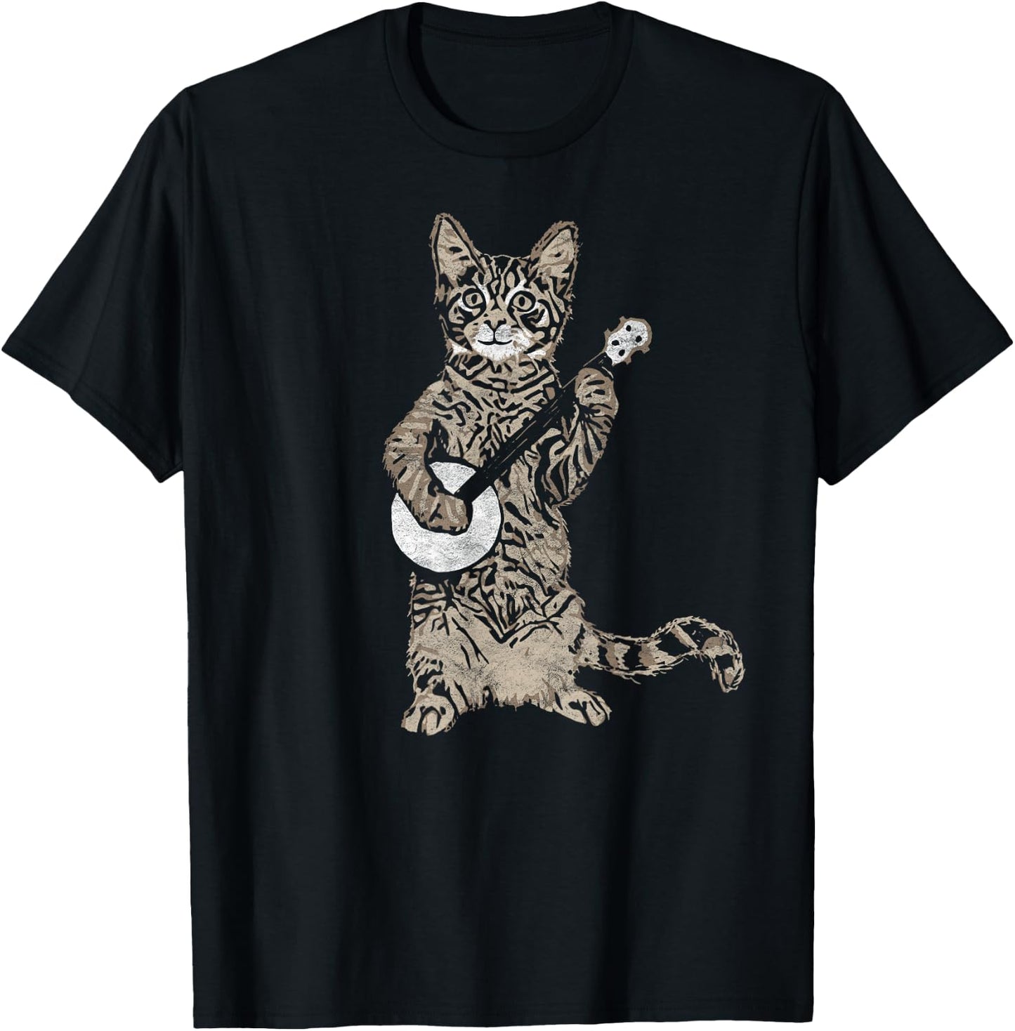 Banjo Cat - Funny Retro Style Bluegrass & Tabby Cat Lover T-Shirt - T-Shirt | Black